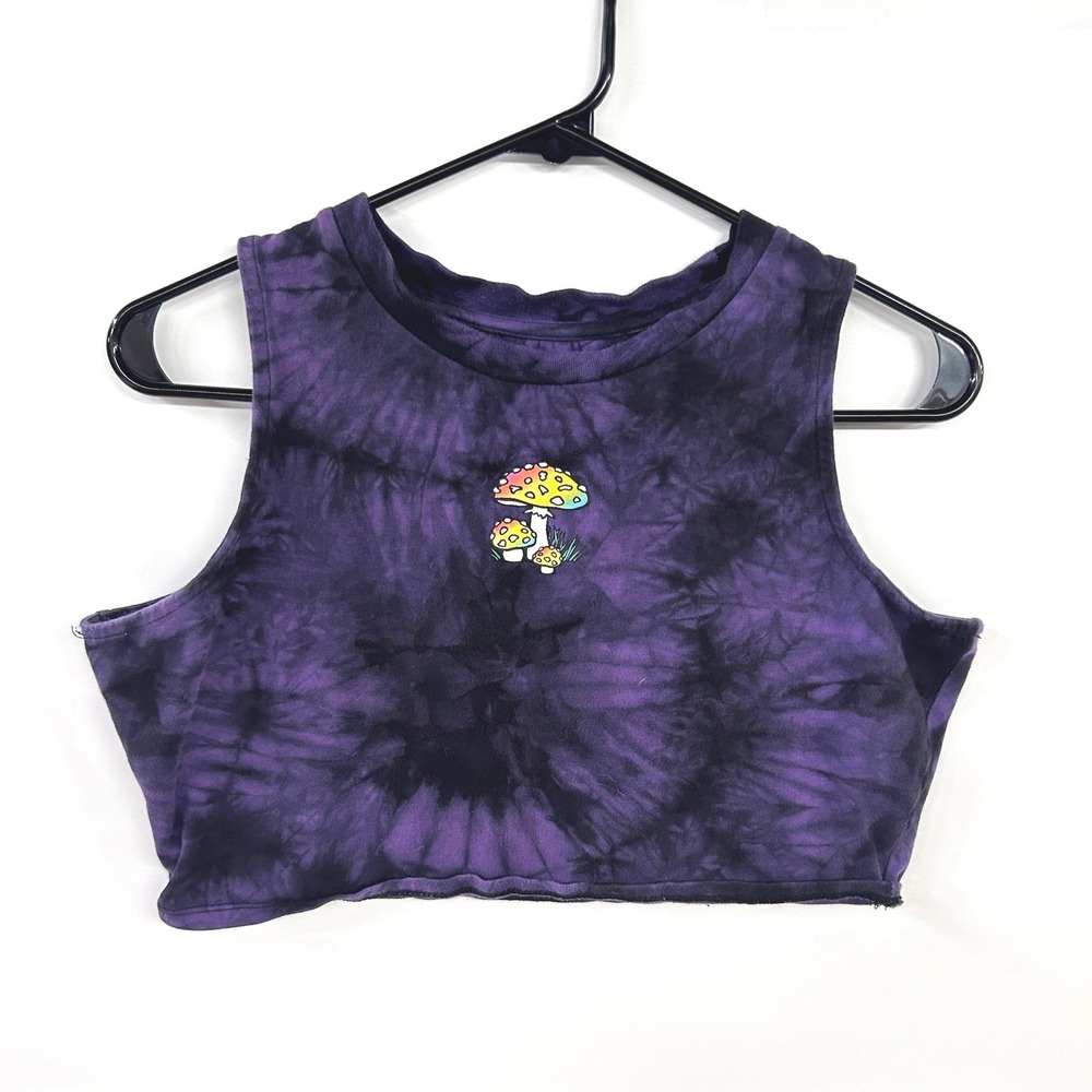 Mushroom Tie Dye Crop Top M Purple Fairy Grunge Festival‎ Whimsigoth Y2K Tee